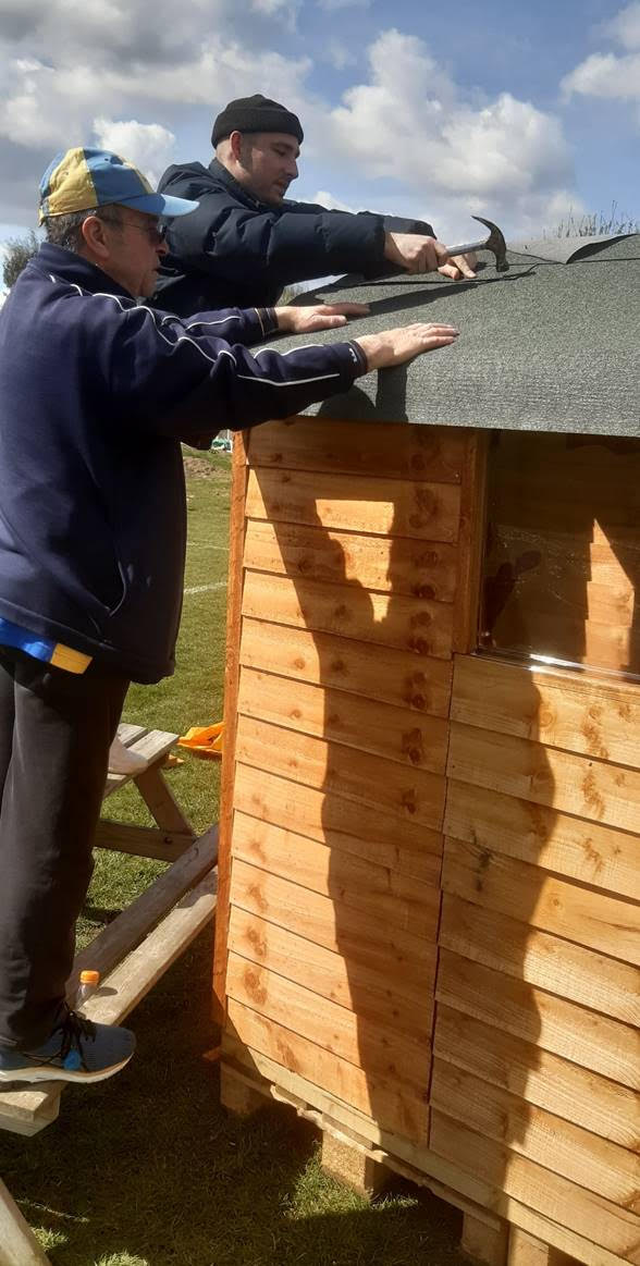 SBCC Members building a shed at Dulwlich Sports Ground