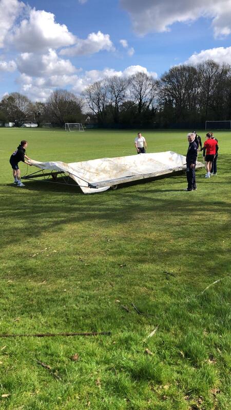 SBCC Members fixing the cricket covers at Dulwlich Sports Ground